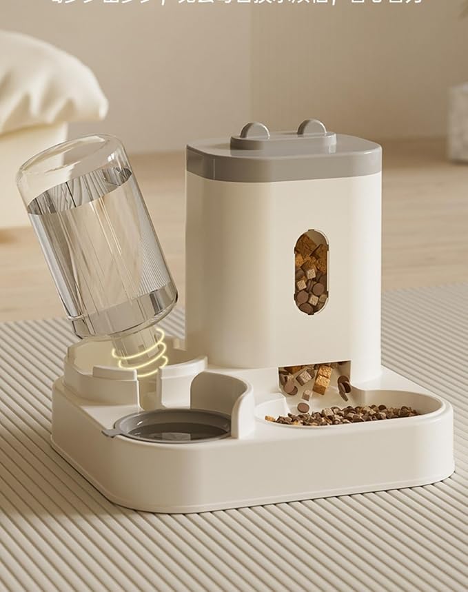 Distributore Automatico Cibo e Acqua Gatti e Cani 2 in 1 - Mangiatoia e Abbeveratoio a Gravità con Sifone, Dispenser Crocchette e Ciotola Acqua con Finestra Livello, Separazione Secco-Umido