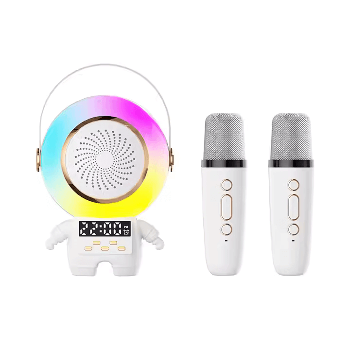 Macchina Karaoke Portatile Astronauta: Cassa Bluetooth con 2 Microfoni Wireless e Sveglia