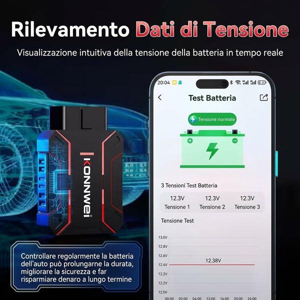 KONNWEI MAXOBD Bluetooth 5.0 – Dispositivo di Diagnostica Auto OBD2 Professionale con Test Batteria e Lettore Codici DTC