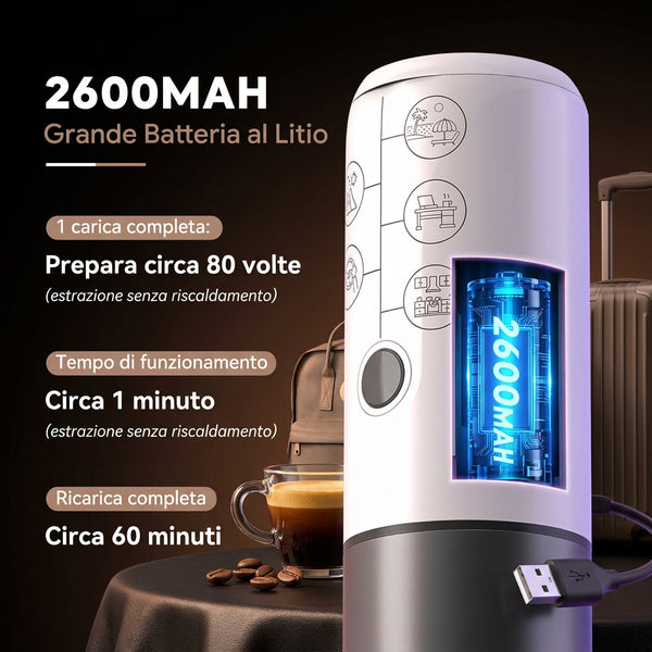 Macchina da Caffè Espresso Portatile USB: Caffettiera da Viaggio con Batteria 2600mAh