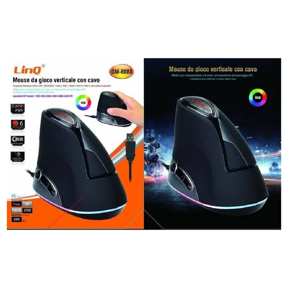 Mouse da Gioco Verticale LinQ GM-8088 | Ergonomico con Cavo e RGB