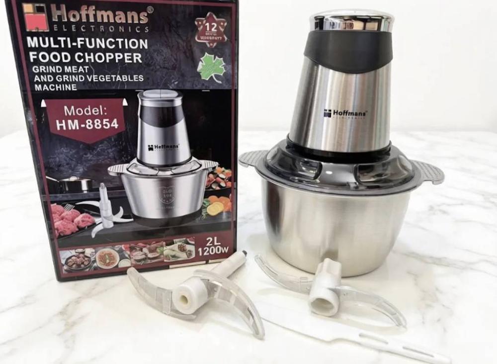 Tritatutto da Cucina Elettrico Hoffmans 1200W Potente – Robot da Cucina Multifunzionale con Ciotola 2L in Acciaio, Doppia Velocità per Carne e Verdura