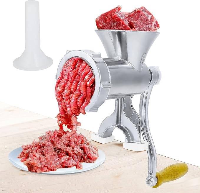 Tritacarne Manuale in Alluminio: Macinacarne a Manovella con Pestello di Sicurezza