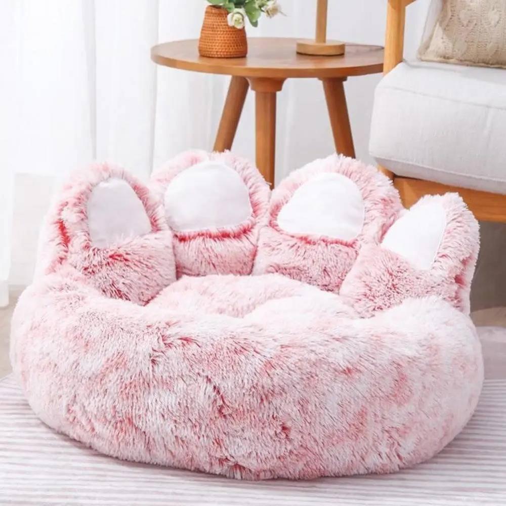 Cuccia Antistress per Cane e Gatto a Forma di Zampa | Lettino a Ciambella in Peluche Morbido, Cuscino Avvolgente e Fondo Antiscivolo, Rosa
