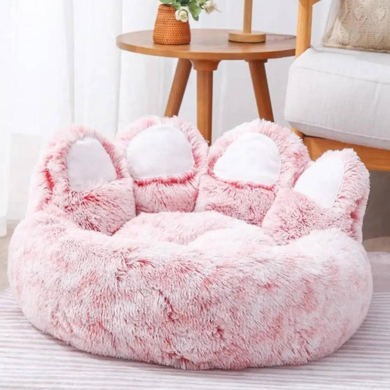 Cuccia Antistress per Cane e Gatto a Forma di Zampa | Lettino a Ciambella in Peluche Morbido, Cuscino Avvolgente e Fondo Antiscivolo, Rosa