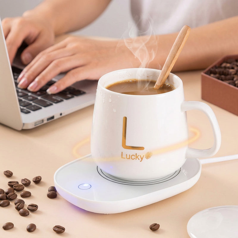 Set Scaldatazze da Scrivania con Tazza "Lucky" | Scalda Tè e Caffè per Ufficio