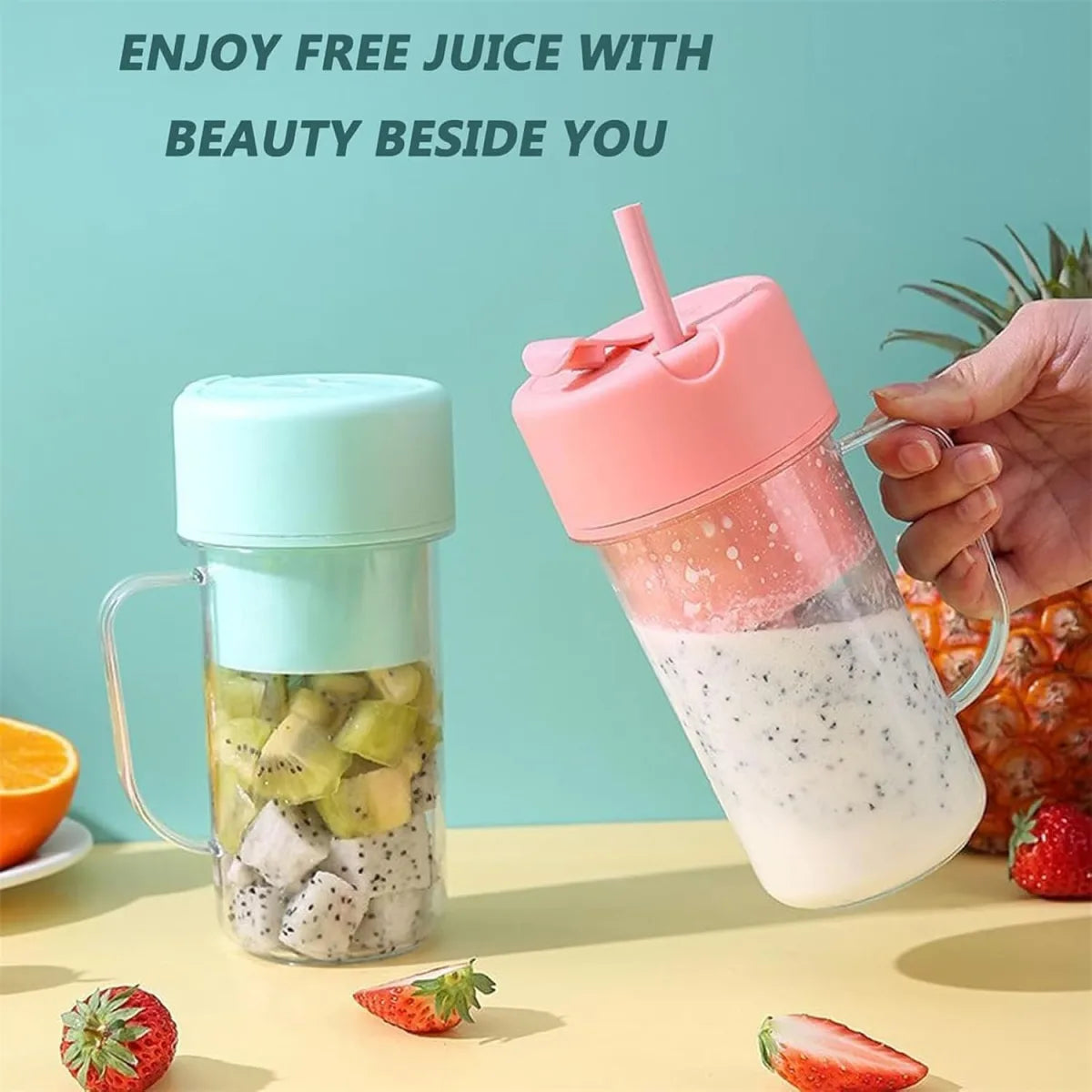 Mini Frullatore a Tazza Ricaricabile | Frullatore Portatile per Frutta Fresca e Shake, Spremitore di Succhi Wireless per Ufficio, Casa e Outdoor