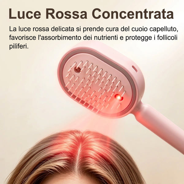 Spazzola Elettrica Capelli 3-in-1 | Spazzola con Fototerapia Luce Rossa LED, Spray Atomizzatore Oli Essenziali e Denti Retrattili Autopulente
