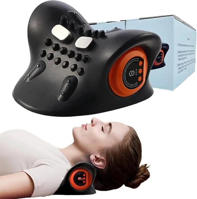 Massaggiatore Cervicale Elettrico 3-in-1 | Cuscino Trazione con Elettrostimolatore EMS, Calore Terapeutico e Display LCD per Sollievo Dolore Collo