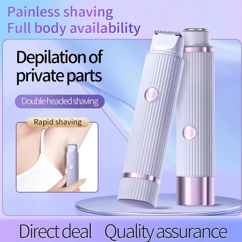 Rasoio Elettrico Donna 2-in-1 | Rifinitore Bikini di Precisione e Rasoio Viso con Testine Intercambiabili, Epilatore Portatile USB per Corpo e Gambe