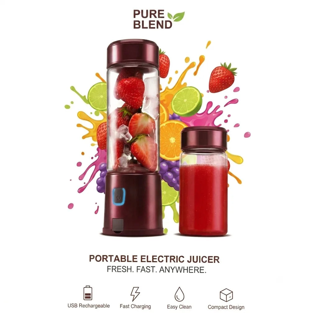 Frullatore Portatile USB - Mini Mixer Frullati e Smoothie in 10 Secondi con Doppia Batteria 2550mAh e 4 Lame in Acciaio Inox, Centrifuga Singola Impermeabile