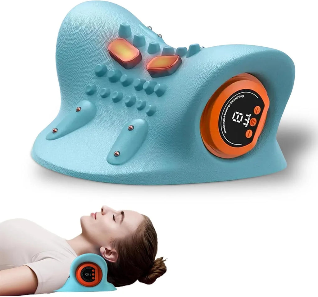 Massaggiatore Cervicale Elettrico 3-in-1 | Cuscino Trazione con Elettrostimolatore EMS, Calore Terapeutico e Display LCD per Sollievo Dolore Collo