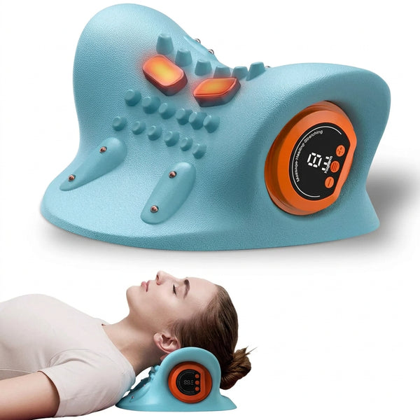 Massaggiatore Cervicale Elettrico 3-in-1 | Cuscino Trazione con Elettrostimolatore EMS, Calore Terapeutico e Display LCD per Sollievo Dolore Collo