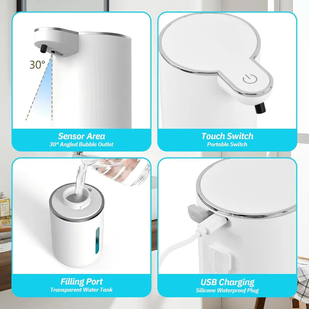 Dispenser Sapone Automatico Touchless - Dosatore sapone con Sensore di Movimento a Infrarossi, Finestra Trasparente e Design Impermeabile per Bagno, Cucina e Hotel