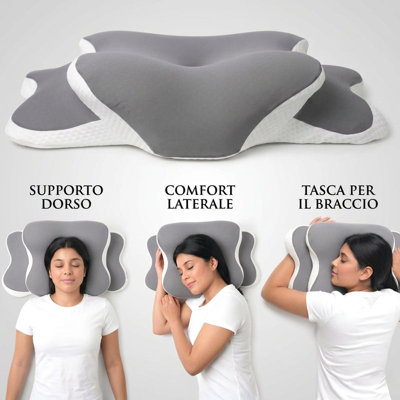 Guanciale Cervicale Anatomico a Farfalla | Cuscino Ortopedico Contornato in Memory Foam Traspirante, Supporto Collo per Postura Corretta del Sonno