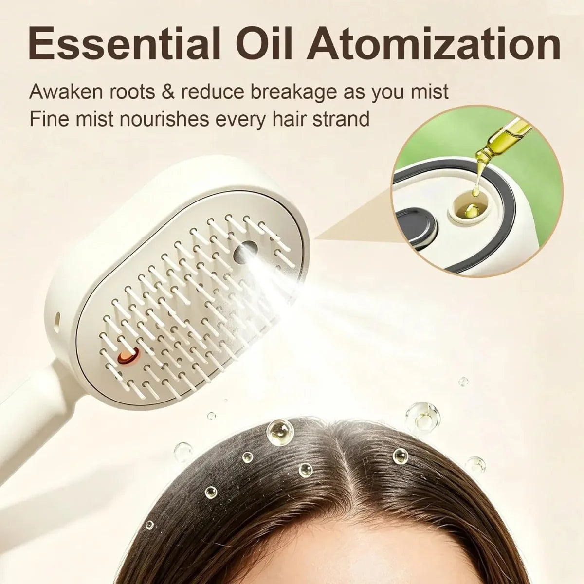 pazzola Elettrica Capelli 3-in-1 | Spazzola con Fototerapia Luce Rossa LED, Spray Atomizzatore Oli Essenziali e Denti Retrattili Autopulente