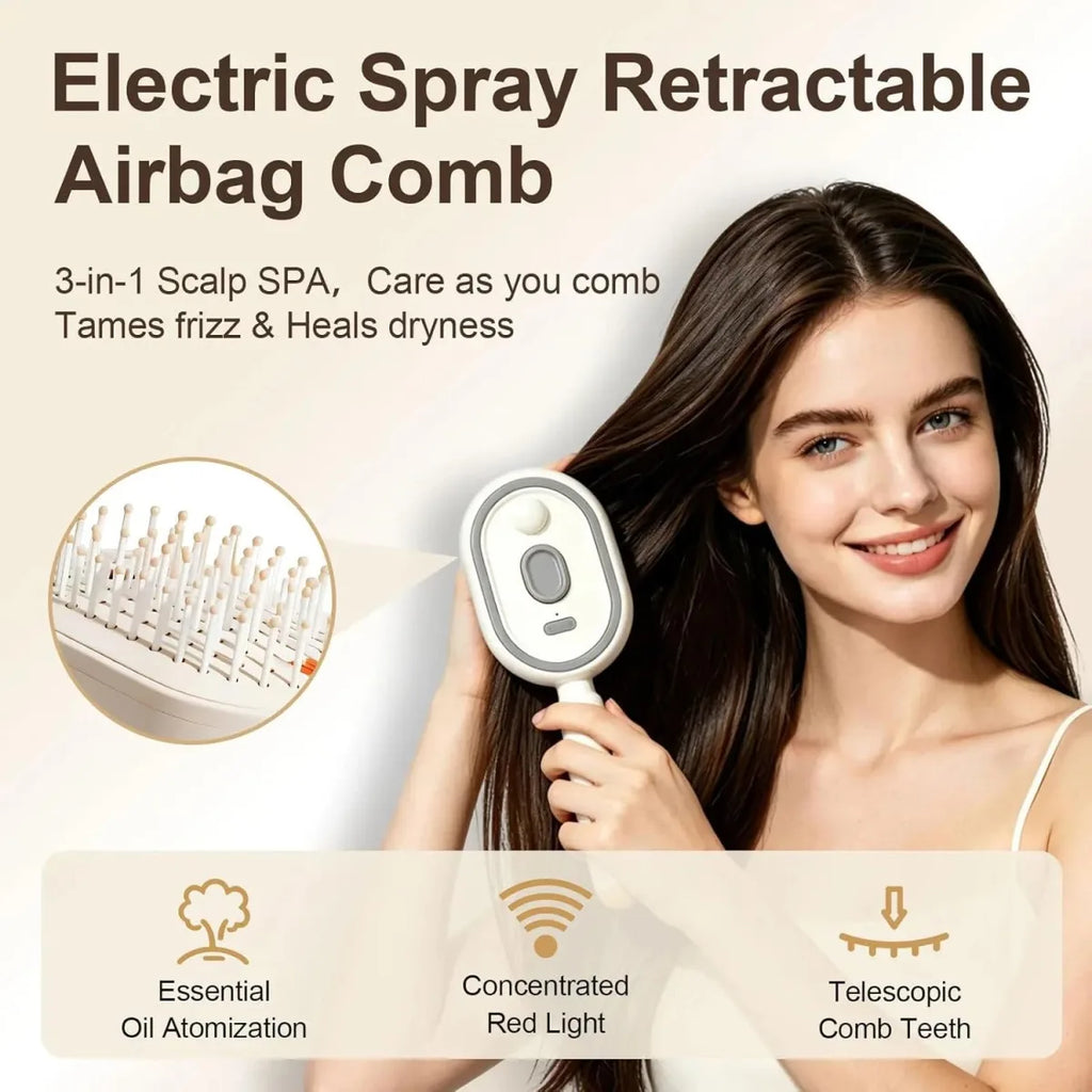 pazzola Elettrica Capelli 3-in-1 | Spazzola con Fototerapia Luce Rossa LED, Spray Atomizzatore Oli Essenziali e Denti Retrattili Autopulente