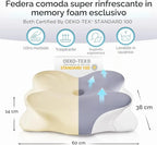 Guanciale Cervicale Anatomico a Farfalla | Cuscino Ortopedico Contornato in Memory Foam Traspirante, Supporto Collo per Postura Corretta del Sonno