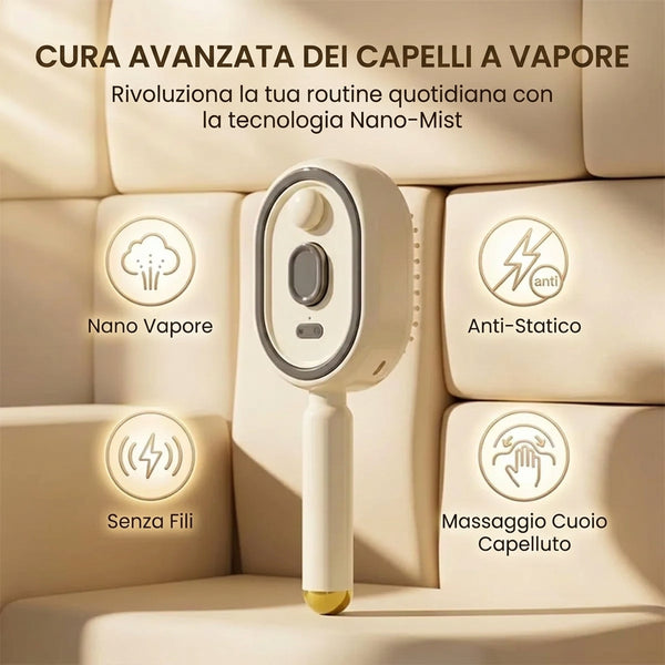 Spazzola Elettrica Capelli 3-in-1 | Spazzola con Fototerapia Luce Rossa LED, Spray Atomizzatore Oli Essenziali e Denti Retrattili Autopulente